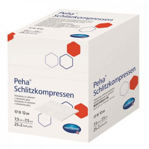 Peha Schlitzkompressen Steril / Пеха Шлицкомпрессен Стерил - стерильная нетканая салфетка с Y-образным вырезом, 7,5x7,5 см, 17 нитей, 25x