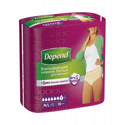 Depend / Депенд - женское впитывающее белье, размер M/L, 10 шт.