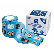 EM-Fix Krep / ЭМ-Фикс Креп - самофиксирующийся бинт, детский, 5 см x 4,5 м, синий рисунок, в индивидуальной картонной упаковке