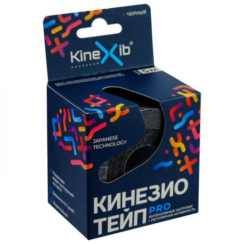Kinexib Pro / Кинексиб Про - кинезио тейп для экстремальных нагрузок, черный, 5 см x 5 м