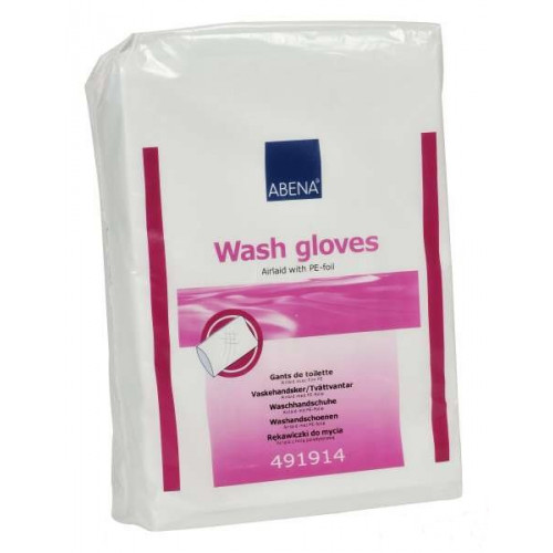 Abena / Абена - рукавицы для мытья Эйрленд (с водонепроницаемой пленкой), 50 шт.