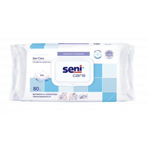 Seni Care / Сени Кейр - влажные салфетки с витамином Е и аллантоином в упаковке с клапаном, 80 шт.