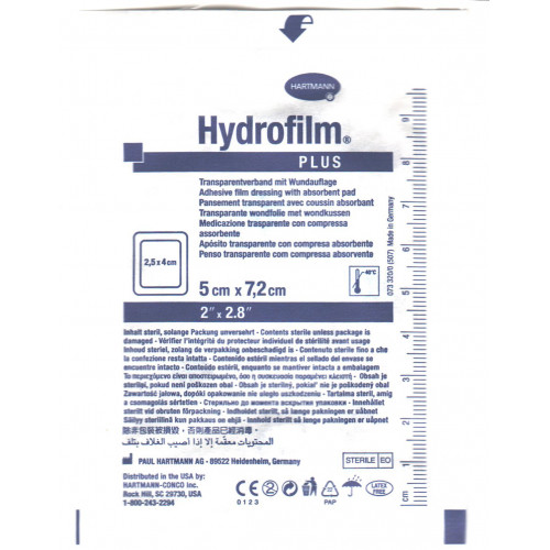 Hydrofilm Plus / Гидрофилм Плюс - самофиксирующаяся повязка с впитывающей подушечкой, 5х7,2 см