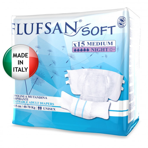 Flufsan Soft Supernight / Флюфсан Софт Супернайт - подгузники для взрослых, M, 15 шт.