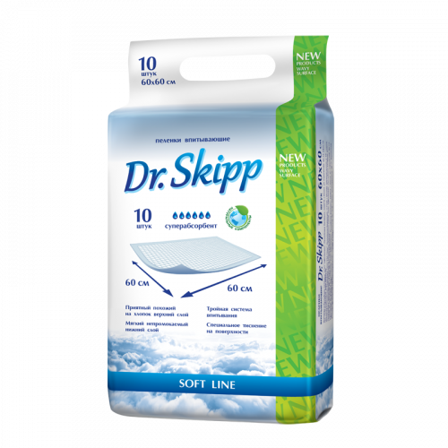 Dr. Skipp Soft Line / Доктор Скипп Софт Лайн - одноразовые впитывающие пеленки, 60x60 см, 10 шт.