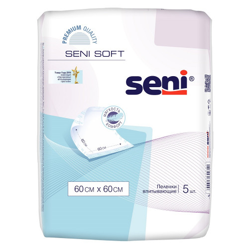 Seni Soft / Сени Софт - одноразовые впитывающие пеленки, 60x60 см, 5 шт.
